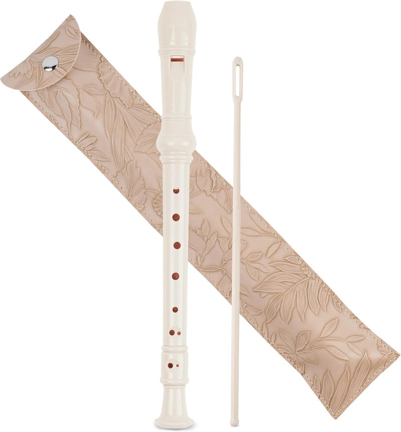 Haecsfl Recorder Instrument for Beginner Adults,8-Hole Soprano Descant Recorder Music Flute with with Cleaning Rod & Leather Case For Home Entertainment(2-Carved Beige) - Image 1